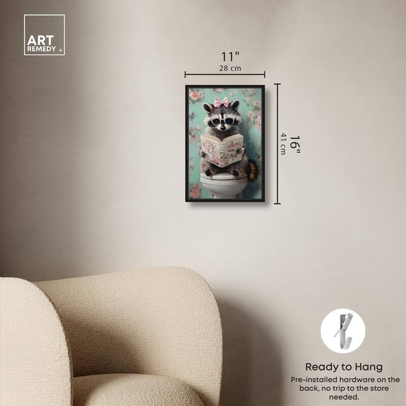 Petite Floral Toilet Raccoon Canvas by Art Remedy