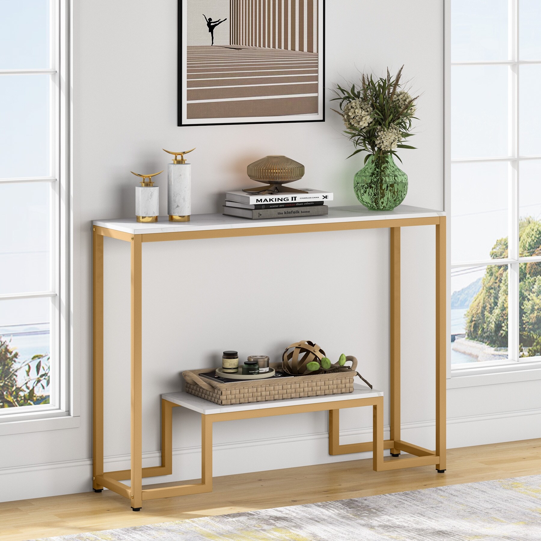 43" Console Table,Modern Hallway Table,2-Tier Side Table,Sofa Table with Open Shelf