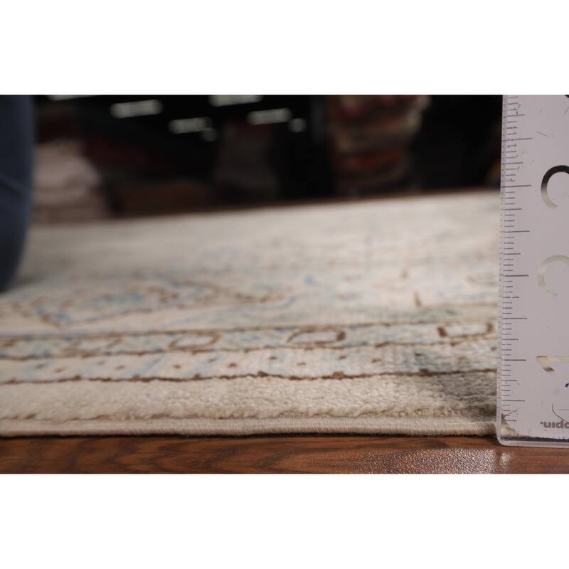 Vegetable Dye Oushak Turkish Rug Handmade Beige Floral Wool Carpet - 7'10"x 9'6"