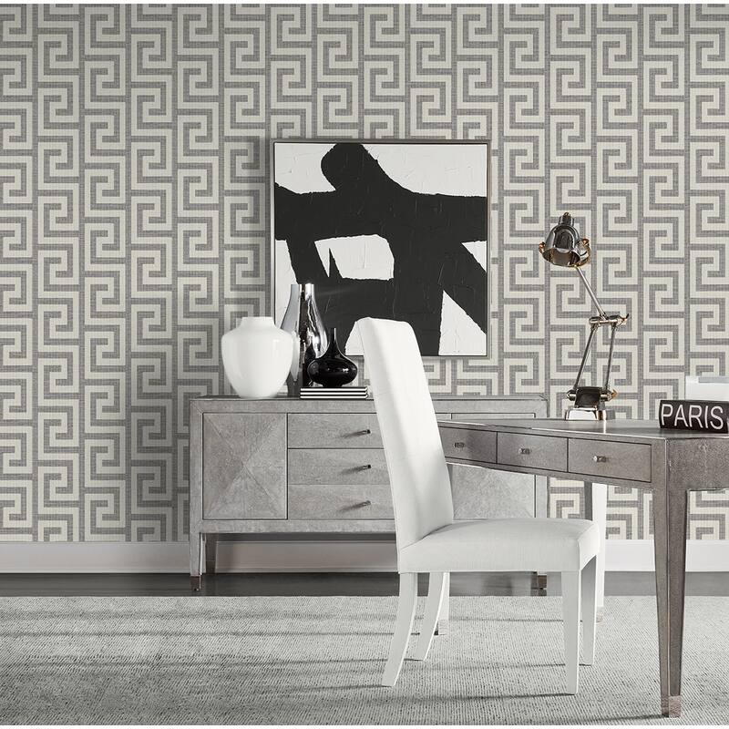 Lillian August Luna Retreat Greek Key Embossed Vinyl Unpasted Wallpaper