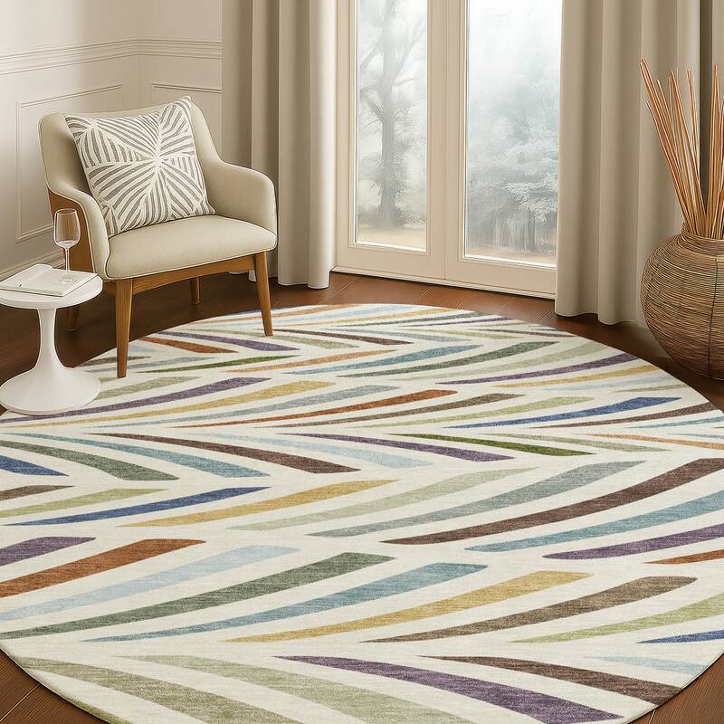 Machine Washable Indoor/ Outdoor Modern Feather Chantille Rug