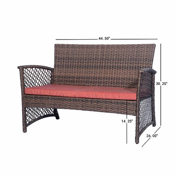 dimension image slide 4 of 17, Madison Outdoor 4-Piece Rattan Patio Furniture Chat Set with Cushions