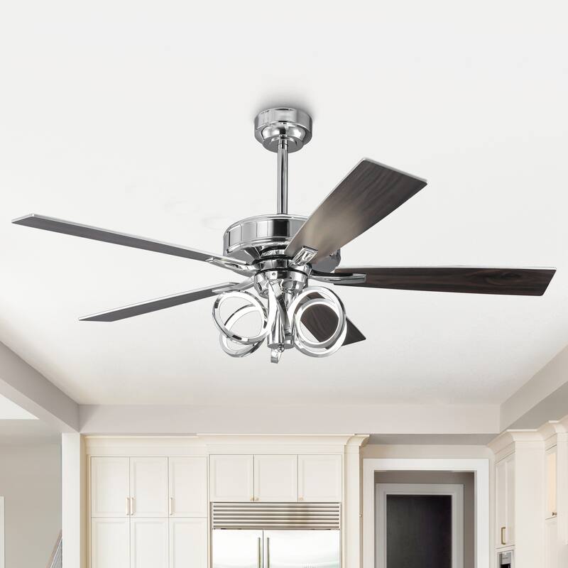 52" Modern LED Ceiling Fan with Remote and Unique Dimmable Light - 52" W x 19.3" H - Chrome