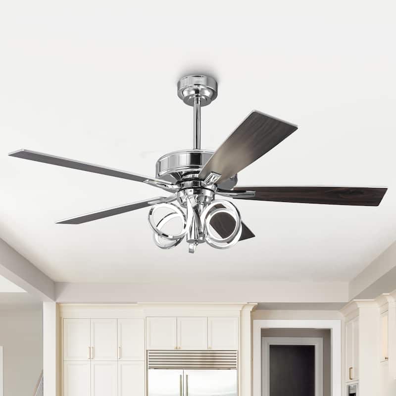 52" Modern Unique Dimmable LED Reversible Motor Ceiling Fan with Light and Remote - 52" W x 19.3" H