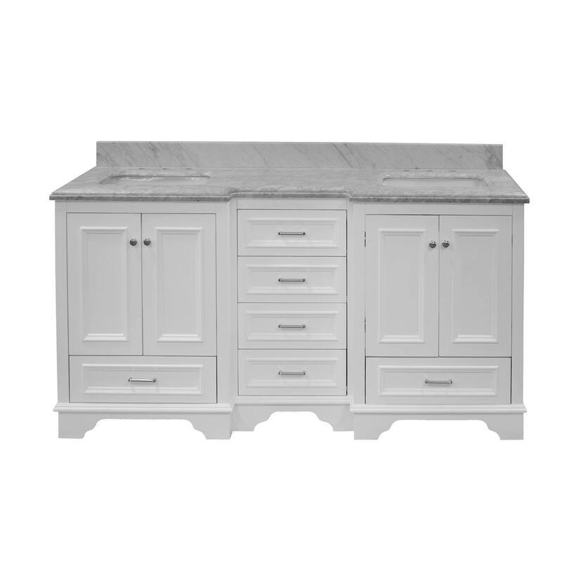 KitchenBathCollection Nantucket 72" Double Bathroom Vanity with Carrara Marble Top