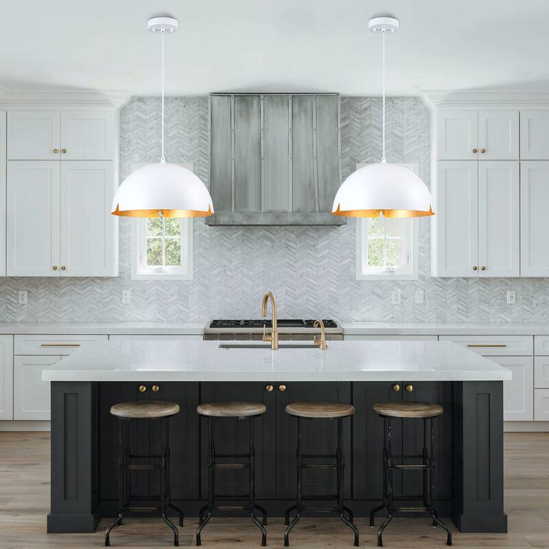 Modern 15" Iron Dome Pendant Light with Gold Foil Interior - Dia.15-in