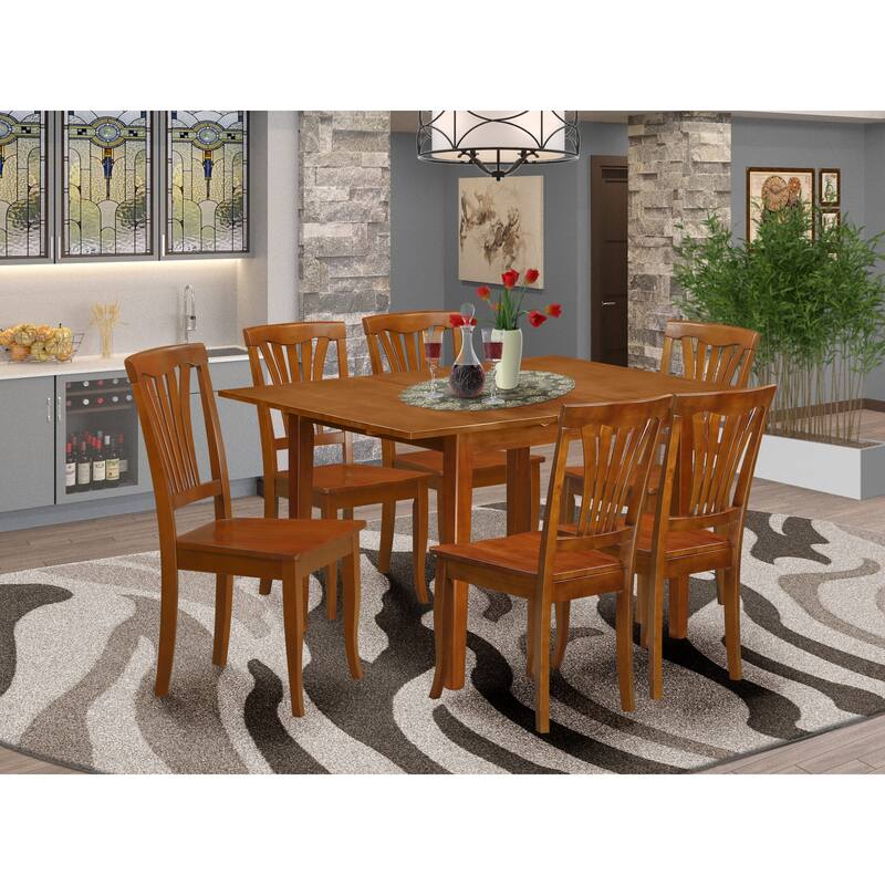 East West Furniture 7 Piece Dining Table Set- a Rectangle Dinner Table and 6 Dining Chairs, Saddle Brown (Seat Options) - MLAV7-SBR-W