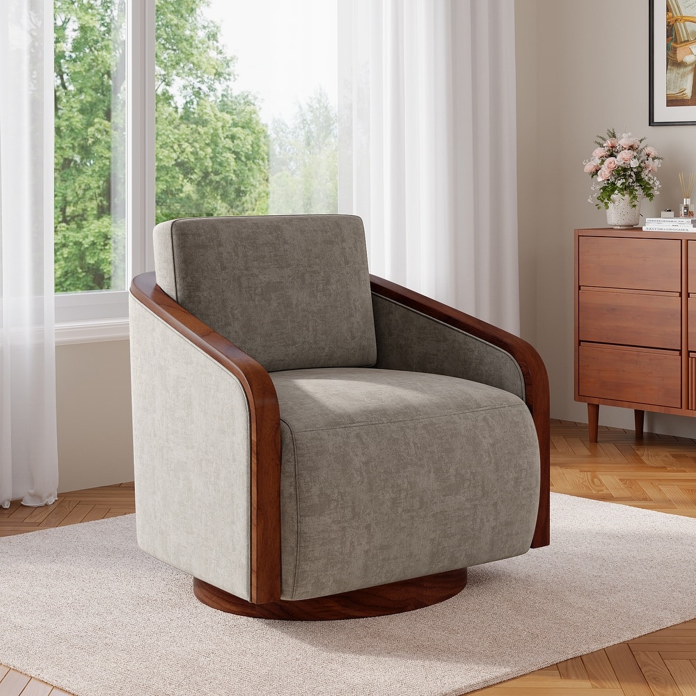 Chenille Modern 360°Swivel Barrel Chair Round Base