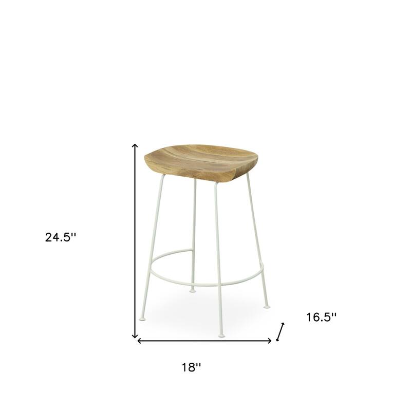 HomeRoots Set of Two 25" Natural And White Steel Backless Counter Height Bar Chairs