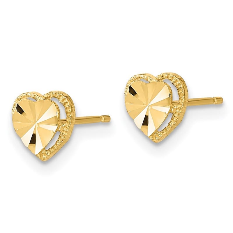 Curata 14k Yellow Gold 6.75mm Sparkle Cut Love Heart Post Earrings