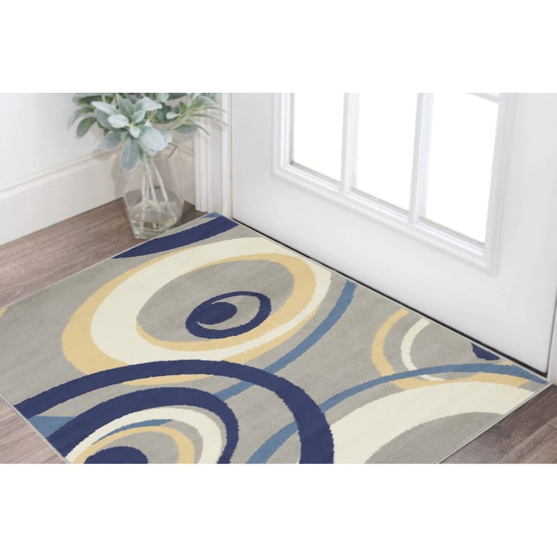 Liwas Power Loomed Geometric Modern Area Rug By HomeRoots - 60' X '36' X '0.5 - Oxford Blue - Rectangle