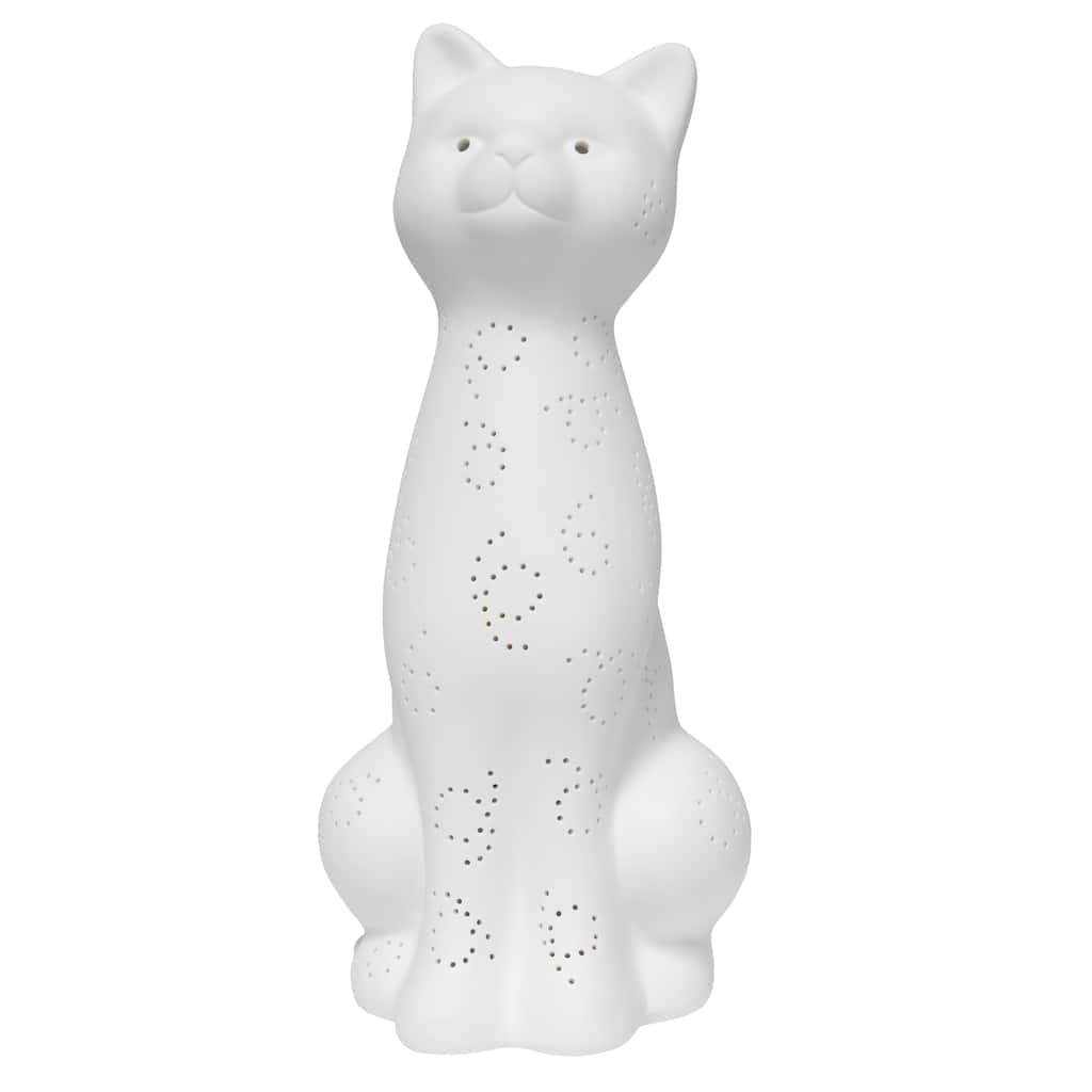 12.2" Modern White Cat Table Lamp Decorative Porcelain Light for Bedroom Entryway or Side Table - 5.51”L x 5.51”W x 12.20”H