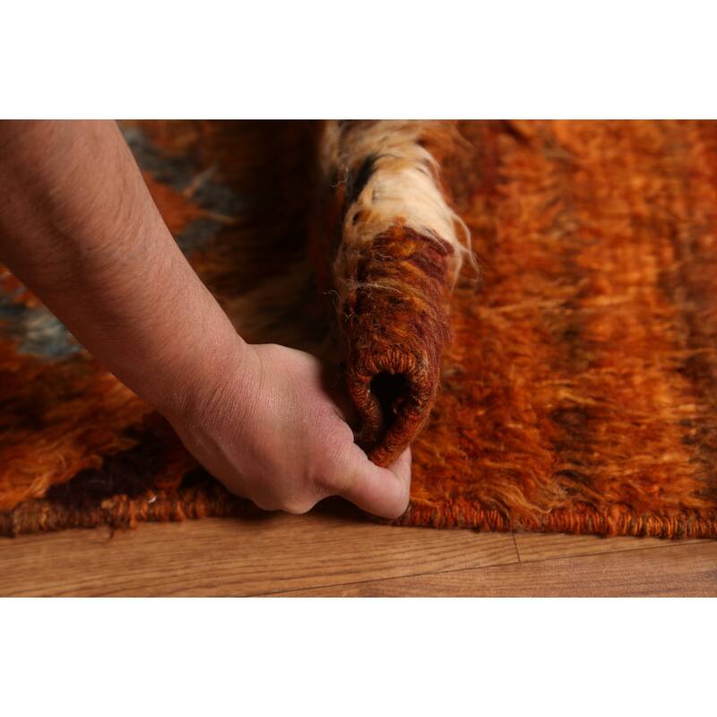 Hand Knotted Oriental 100% Wool Carpet Modern Tribal Oranges & Rust Moroccan Area Rug - 9' 11'' X 6' 8''