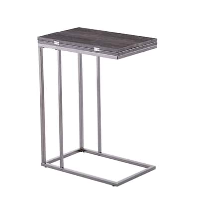25" Silver Grey C Shaped End Table with Rectangular Wood Top for Living Room or Bedside Use - 25" H x 12" W x 18.25" D