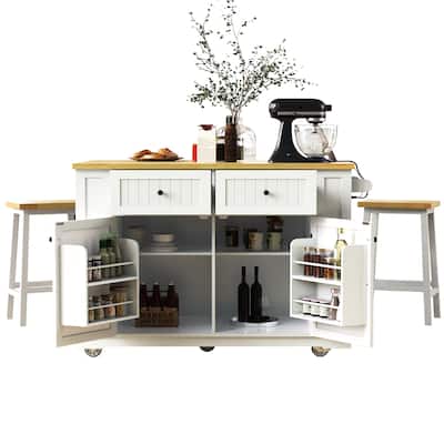 Kitchen Island with Drop Leaf and 5 Open Side Racks