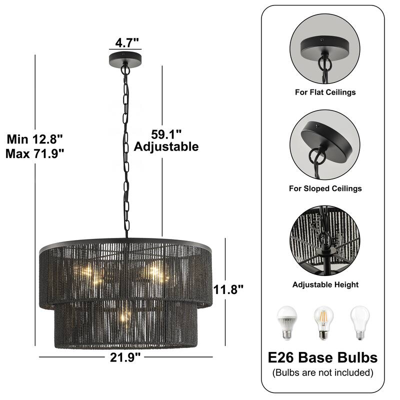 Starsky 5-Light Tiered Rattan Drum Pendant