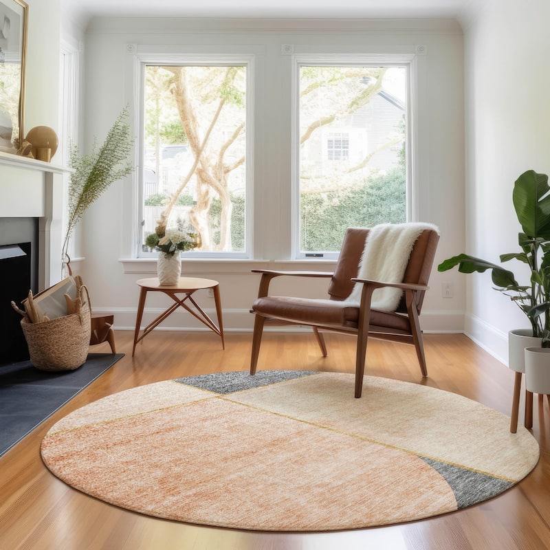 Premium Washable Super Soft Contemporary Deco Mayfield Rug - Coral - 8' x 8' - Round