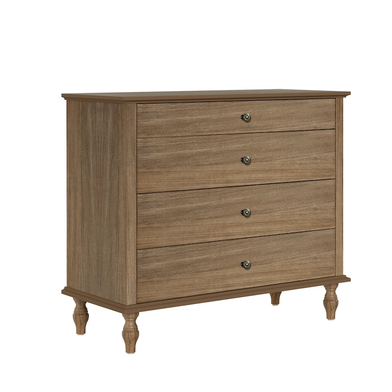 Rustic Wooden 4-Drawer Storage Chest with Metal Knobs and Solid Wood Feet by GDFStudio