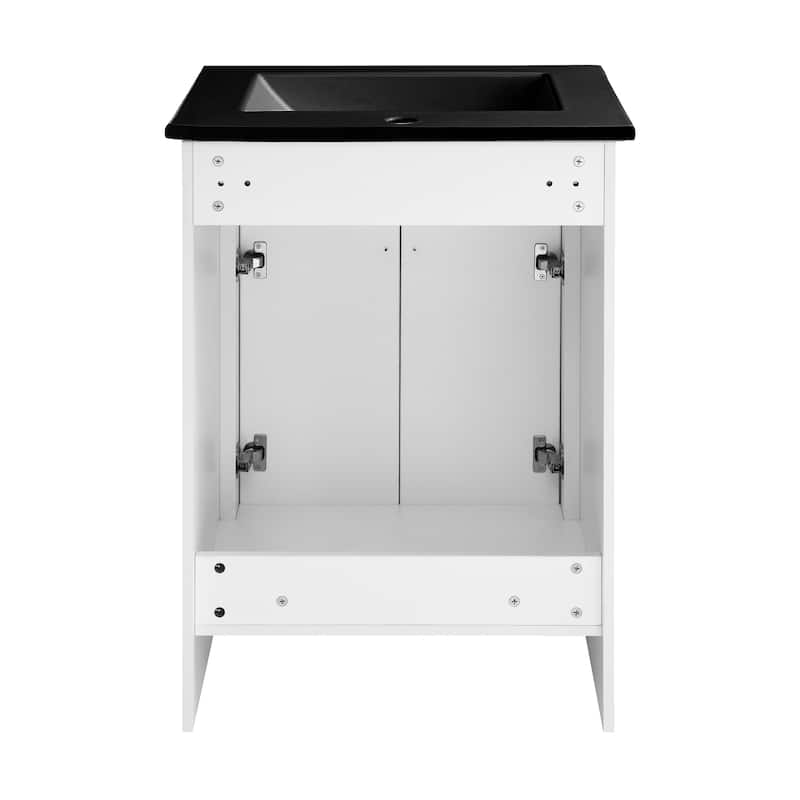 Burdon 24 In. Brown Bathroom Vanity With Black Ceramic Sink Top