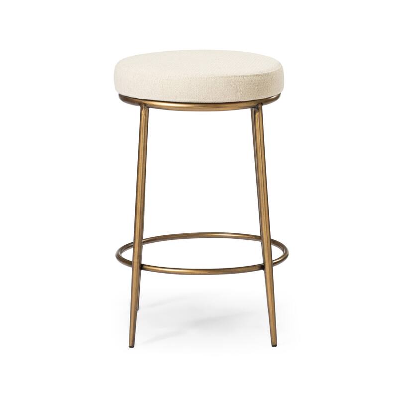 HomeRoots 26" Ivory and Antiqued Brass Fabric and Metal Backless Counter Height Bar Chair