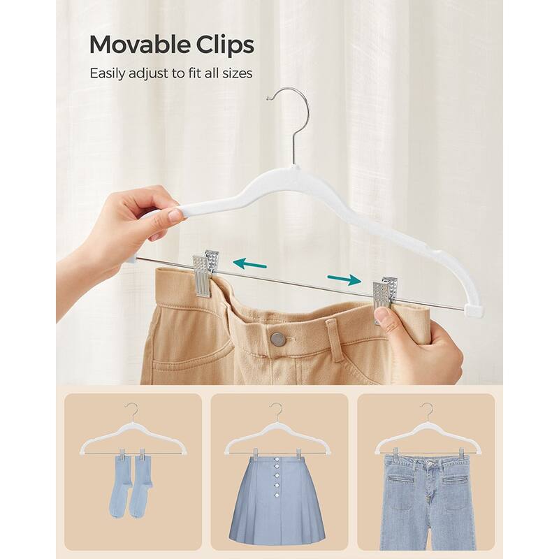 Modern Plastic Non-Slip Velvet Clothes Hangers with 2 Adjustable Clips Suitable for Trousers and Skirts