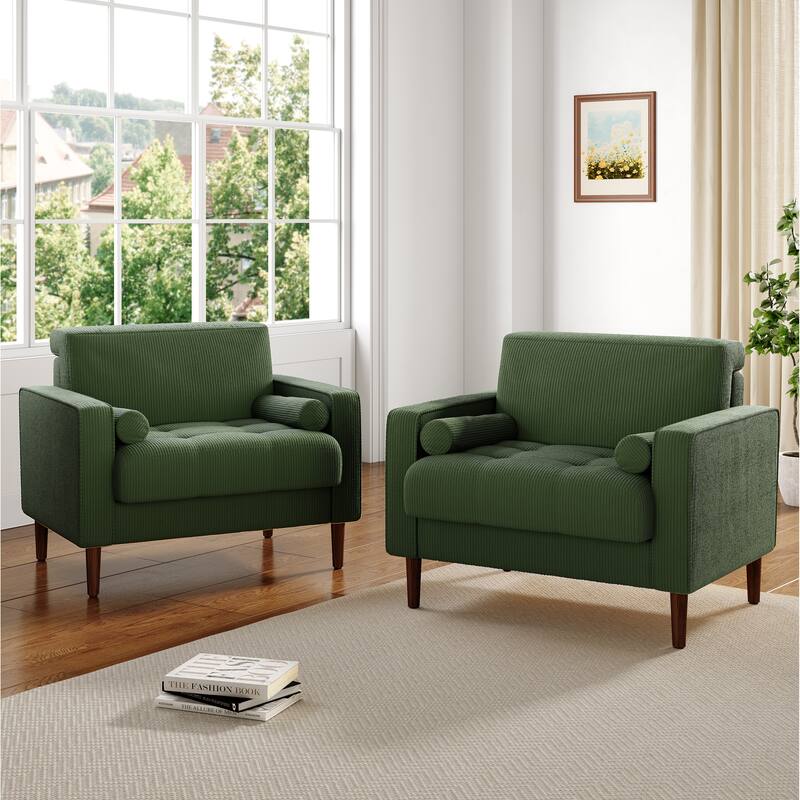 2 Set Modern Wide Armchair Corduroy Accent Chairs - Green2