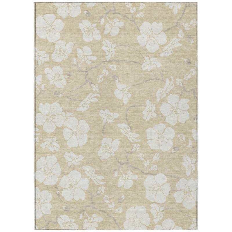 Machine Washable Indoor/ Outdoor Calm Floral Chantille Rug