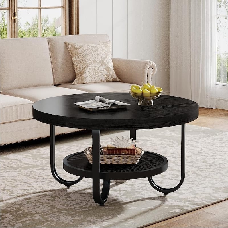 Round Coffee Table for Living Room, 2-Tier Center Table