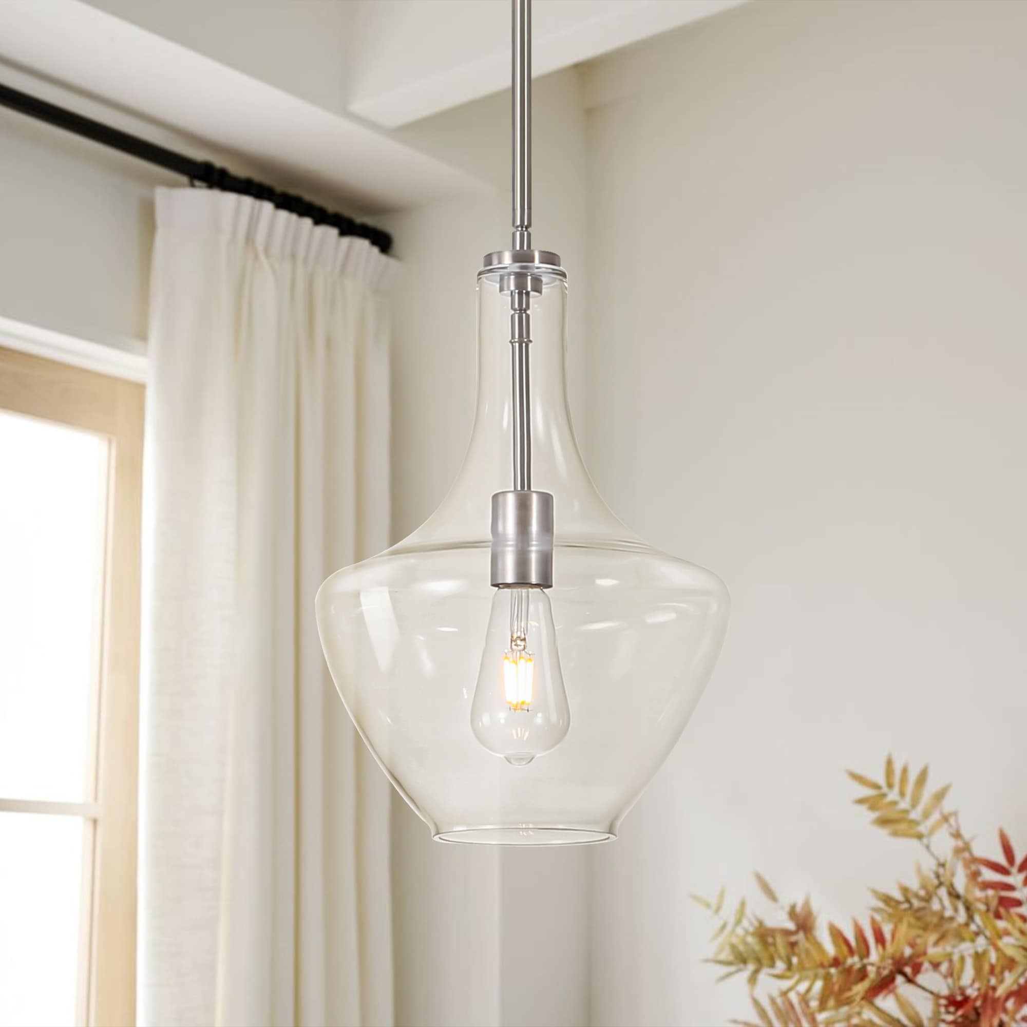 Rennnsan 1-Light Modern Bell-Shaped Chrome/Gold/Black Clear Glass Pendant Light for Kitchen Island