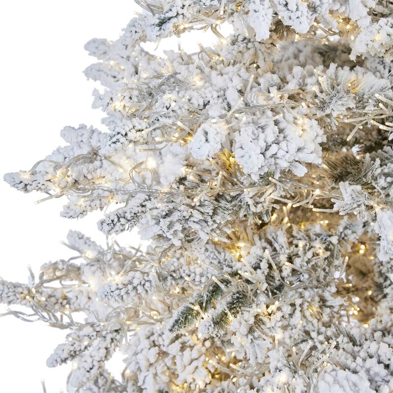9ft. Flocked Grand Fir Artificial Christmas Tree with 8208 Warm Cluster Lights & 1818 Branches - Dazzling Winter X-Mas Showpiece