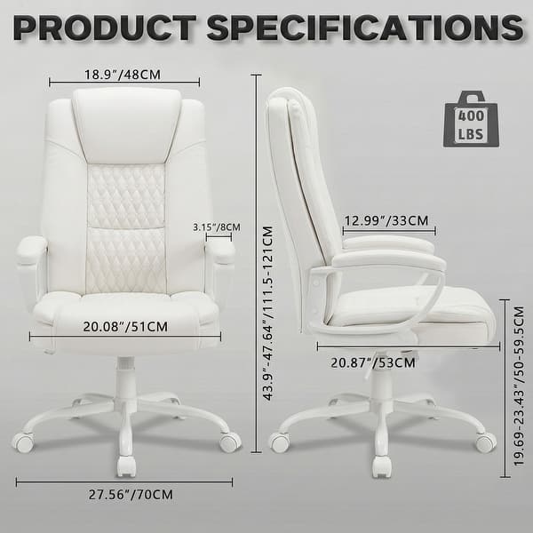 dimension image slide 3 of 5, Bossin Big and Tall Office Chair High Back Executive Chair Ergonomic Adjustable Executive Leather Chair,400lbs