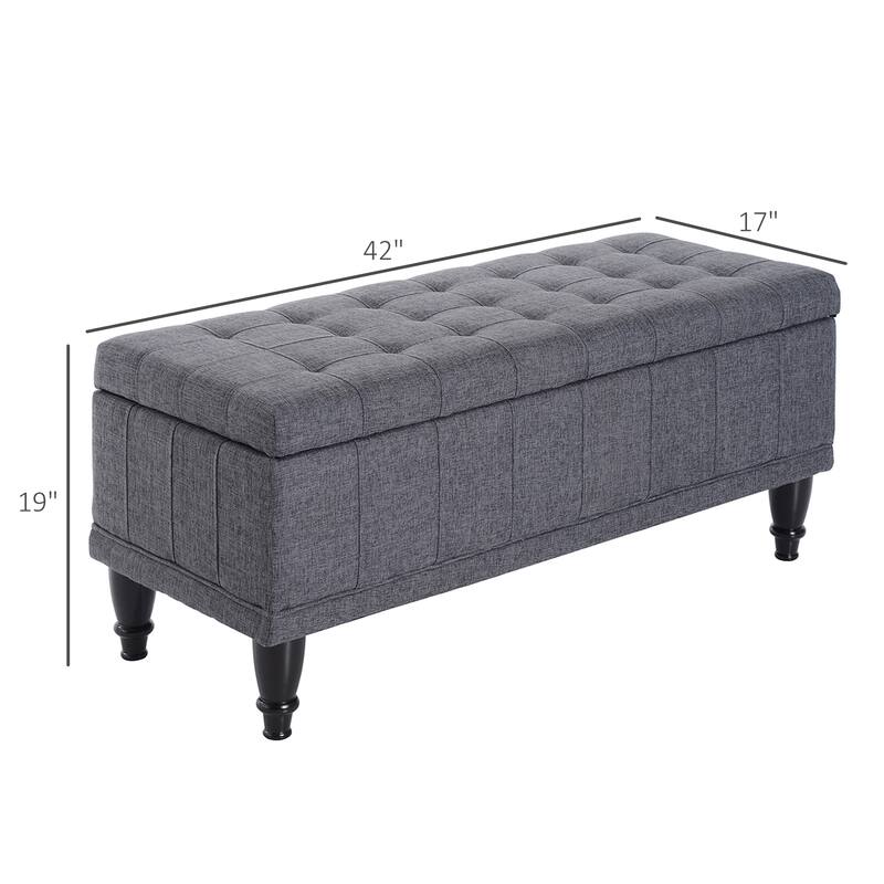 Storage Ottoman, Linen Fabric Button Tufted Storage Bench with Soft Close Lid for Living Room, Entryway or Bedroom