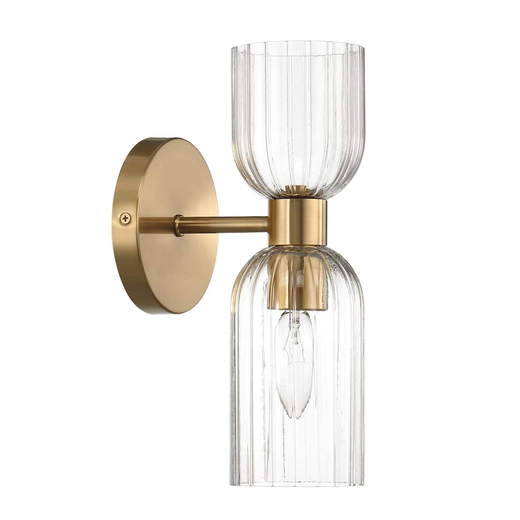 Josephine Metal and Clear Ribbed Glass Wall Light - 4.8"L x 6.0"W x 11.5"H