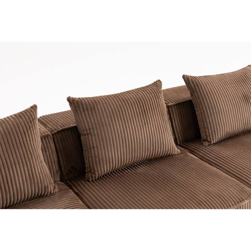 Modular Sectional Sofa with Pillows, Corduroy Upholstered 3-Seater Sofa, All-Compressed Foam Sofa for Living Room, Apartment