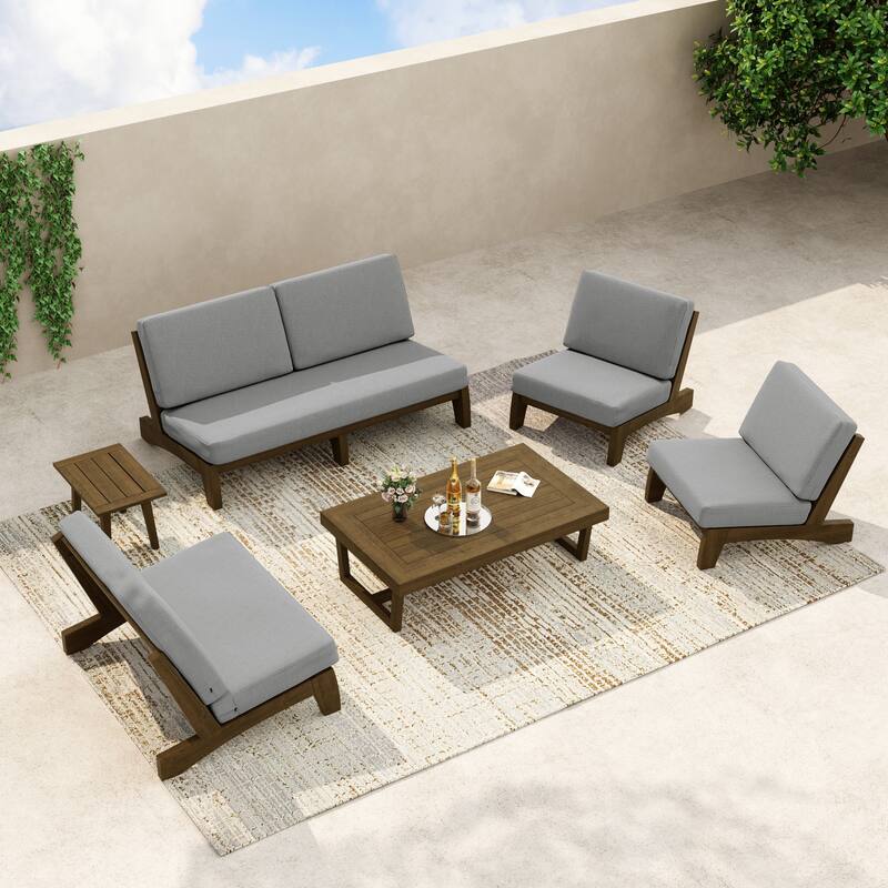 8-Piece Outdoor Sofa Set with Loveseat, 2 Club Chairs & Matching Tables - Grey/Brown Wood - Whole cushion