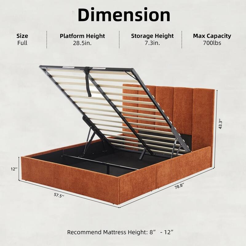 Modern Upholstered Lift-Up Storage Platform Bed with Headboard