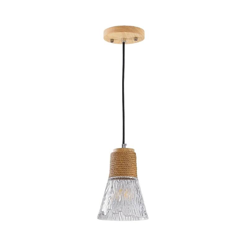 5.9 Inch Crystal lights natural brown dining light fixtures glass, rattan, wood pendant light