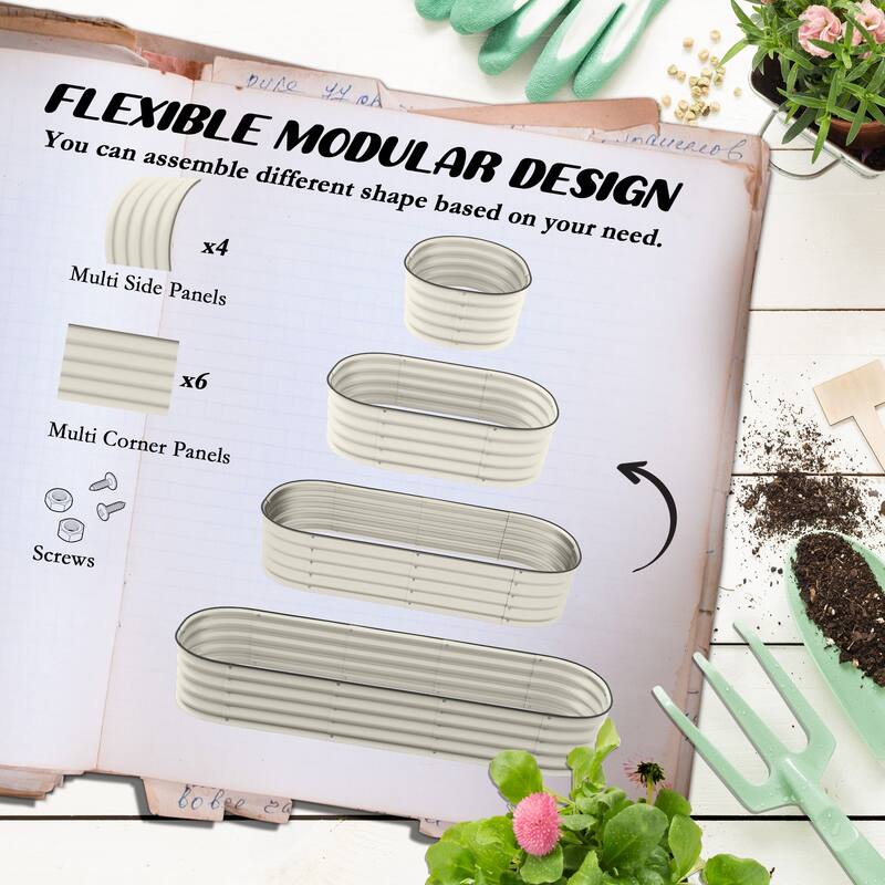 Modern Minimalist Garden Bed with Safety Edging, Easy DIY Stock Tank, for Growing Flowers Herbs Vegetables - 8' x 10'