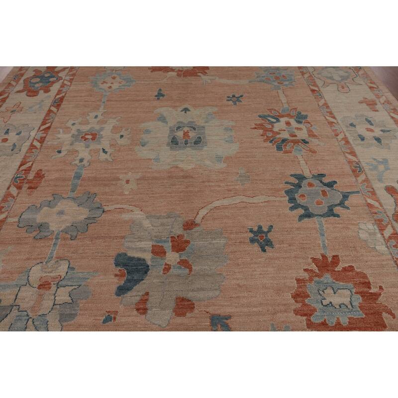Oushak Turkish Area Rug Handmade Pink Vegetable Dye Wool Carpet - 9'2"x 11'8"