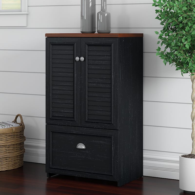 41.7-inch Cabinet with Drawer - 23.74"L x 16.06"W x 41.69"H - 23.74"L x 16.06"W x 41.69"H - Antique Black/Hansen Cherry