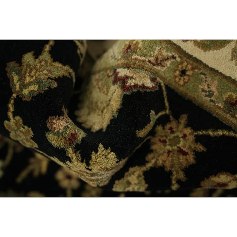 Hand Knotted Oriental 100% Wool Carpet Traditional All-Over Black Agra Area Rug - 9' 2'' X 6' 2''