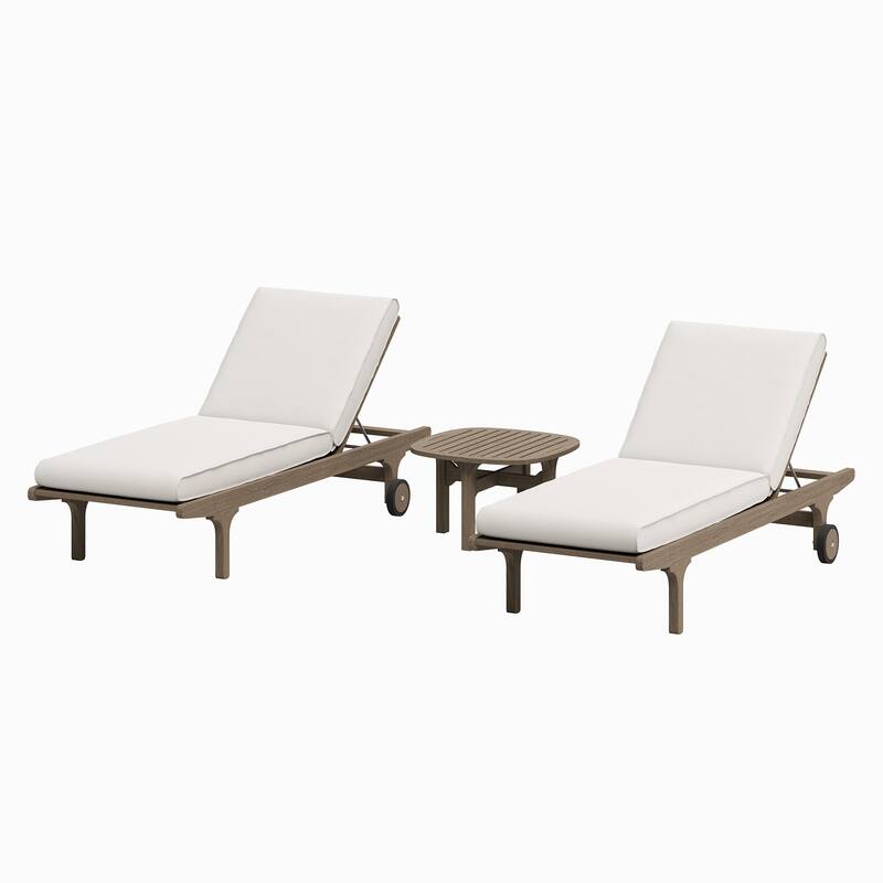 Saratoga Outdoor Patio Teak Wood 3-Piece Chaise Lounge Furniture Set