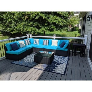 Kinbor All-Weather Rattan Sectional Sofa Patio Furniture Set Cushioned Wicker Sofa Set
