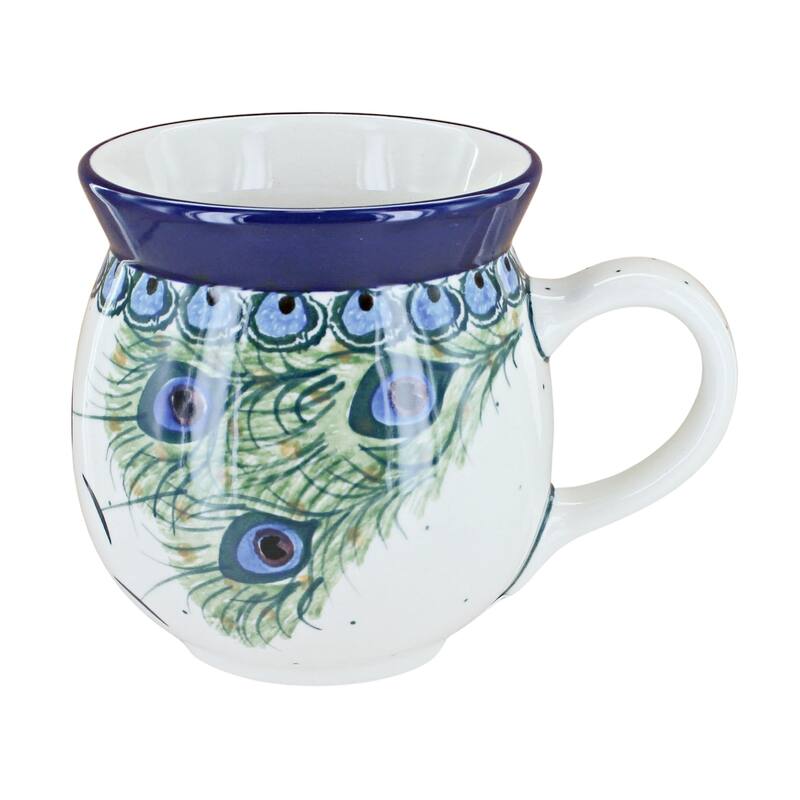 Blue Rose Polish Pottery Ceramika Artystyczna Bubble Mug - Peacock Feather