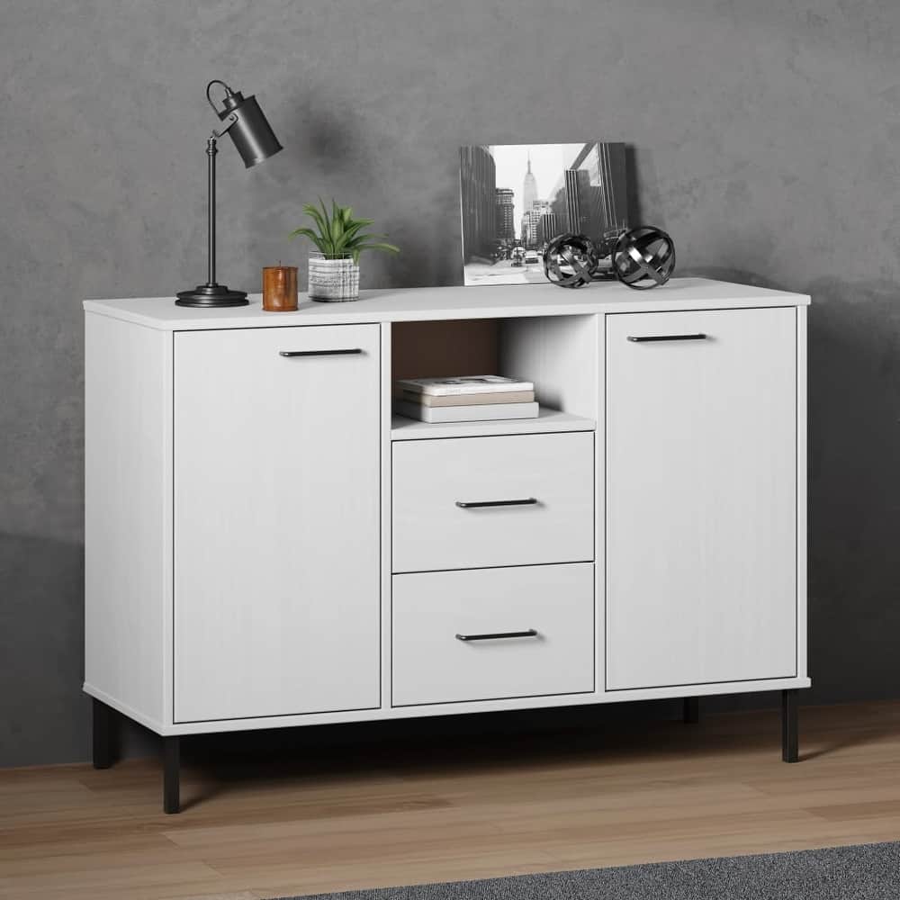 vidaXL Sideboard Buffet Cabinet with Metal Legs for Kitchen Solid Wood OSLO - 44.5" x 15.7" x 30.3"