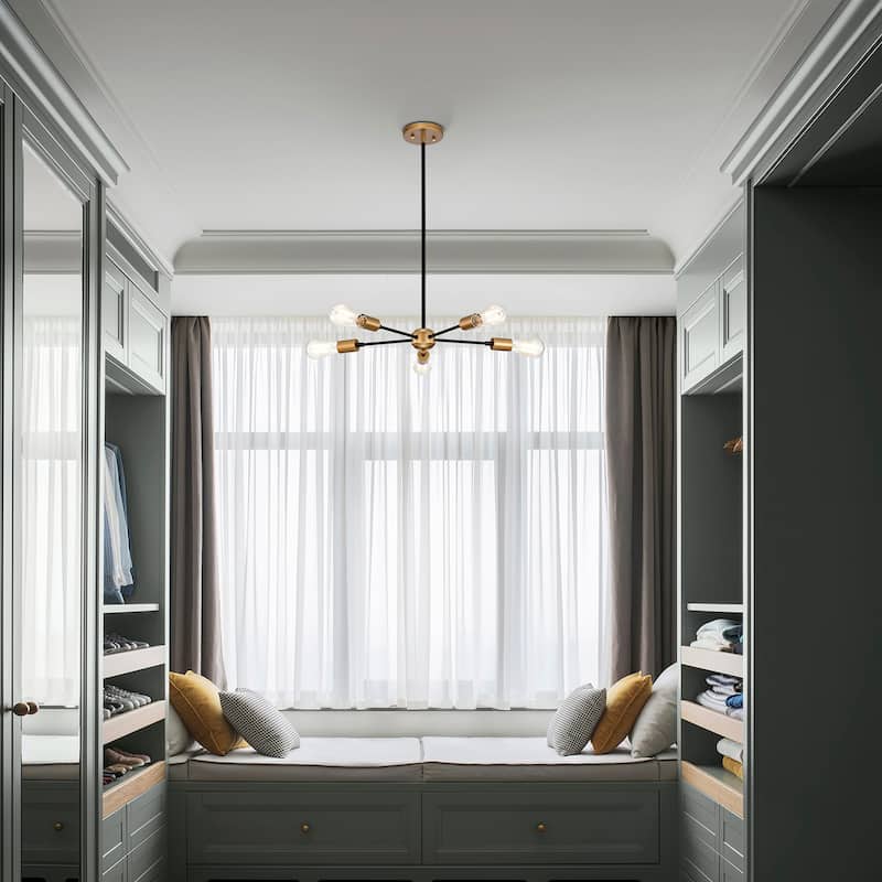 Brent Matte Black+Gold 5-Light Linear Chandelier