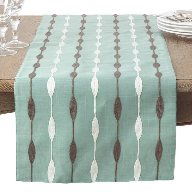 Modern Embroidered Design Table Runner - Aqua - 16"x120"