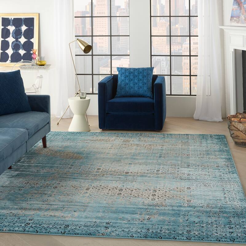 Nourison Karma Over-Dyed Distressed Vintage Abstract Area Rug - 7'10" x 10'6" - Blue