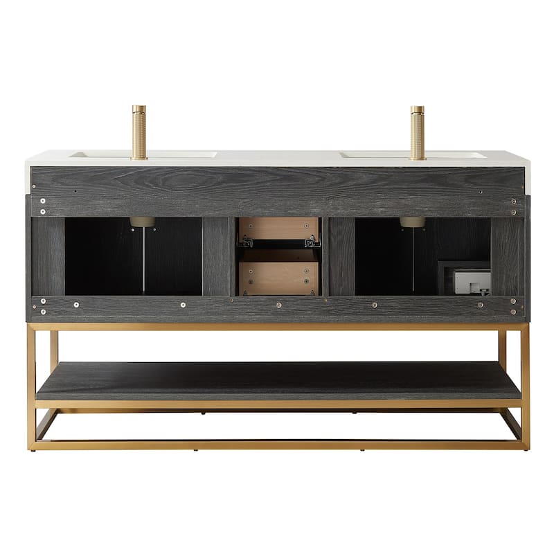 Alistair Bath Vanity with Grain White Stone Top and Mirror