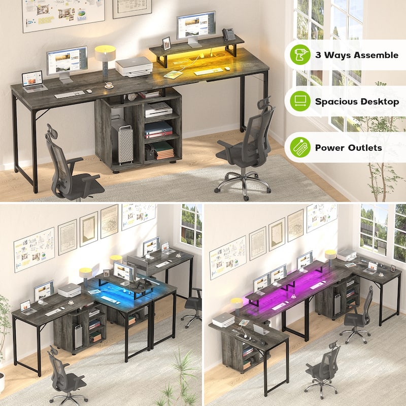58.3'' L-Shaped Gaming Desk with Storage Cube, Office Computer Table with USB Ports and LED Lights